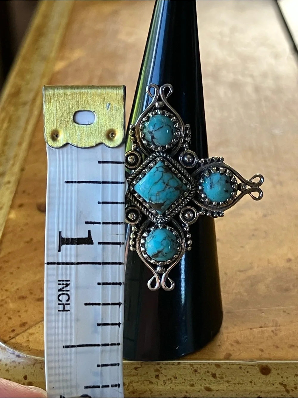 Natural Blue Moon Turquoise Sterling Silver Statement Ring Size 7